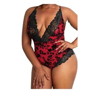 Women's One Piece Teddy Lingerie Romper Red Black Lace Playsuit Open Back 2X